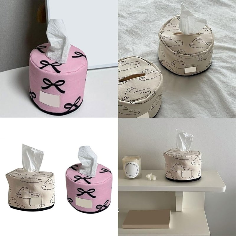 غطية صندوق المناديل القطنية المستديرة الزرقاء، زينة طاولة المطبخ، تصميم موفر للمساحة، هدية - Image 2